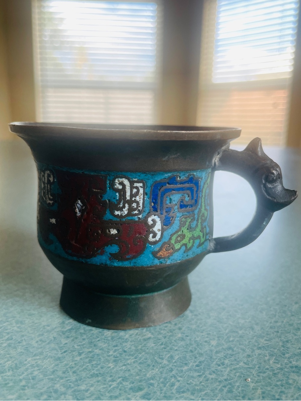 Antique Chinese Cloisonné Bronze Censer Cup